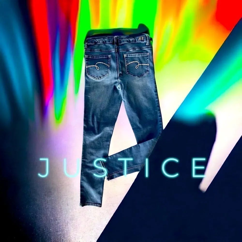 Justice l Girls Jeans l Super Skinny l Size 14 l Medium Distressed Denim l EUC
